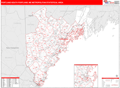 Portland-South Portland Metro Area Digital Map Red Line Style